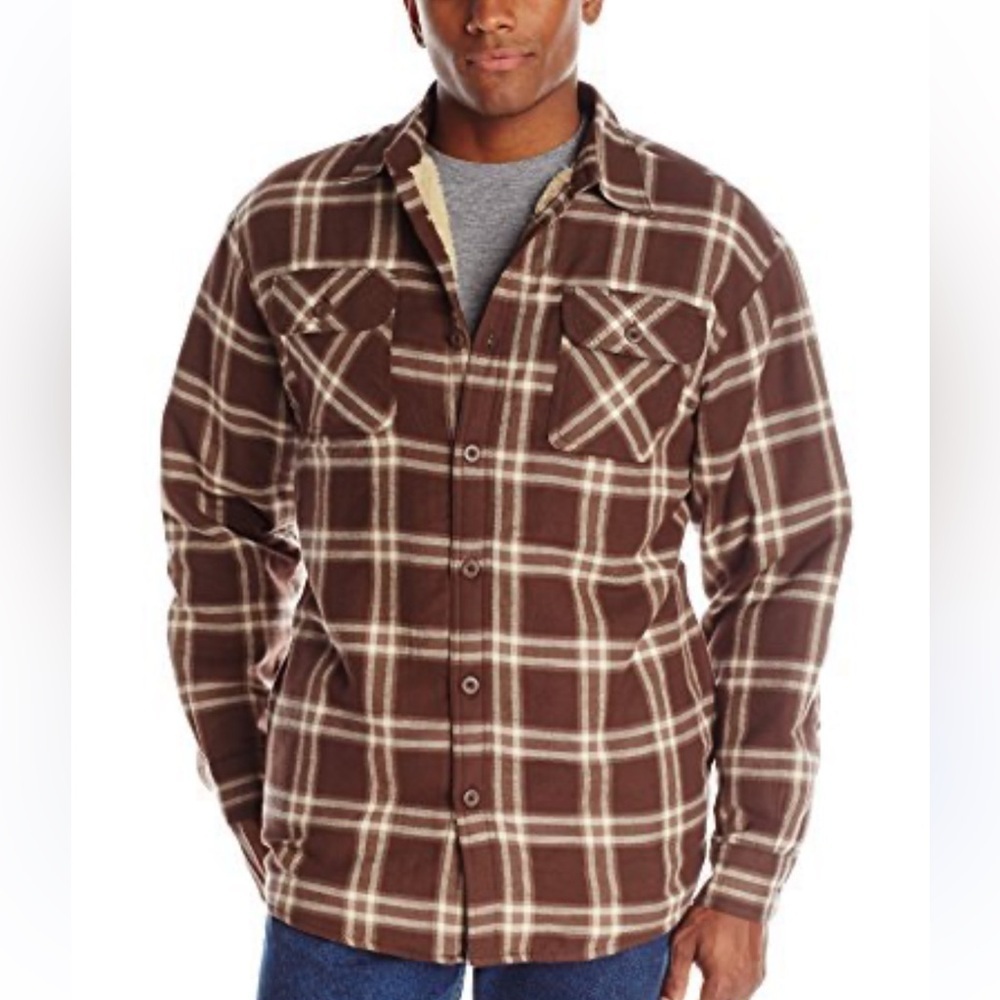 Wrangler Men's Brown Plaid Sherpa Lined Shacket Size M Outdoor Western Chores - Picture 1 of 12